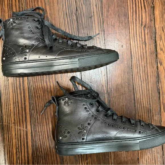 Coach C216 High Top Sneakers W/ Prairie Rivets Gun Metal Silver Sz 6.5 Designer - Picture 2 of 9